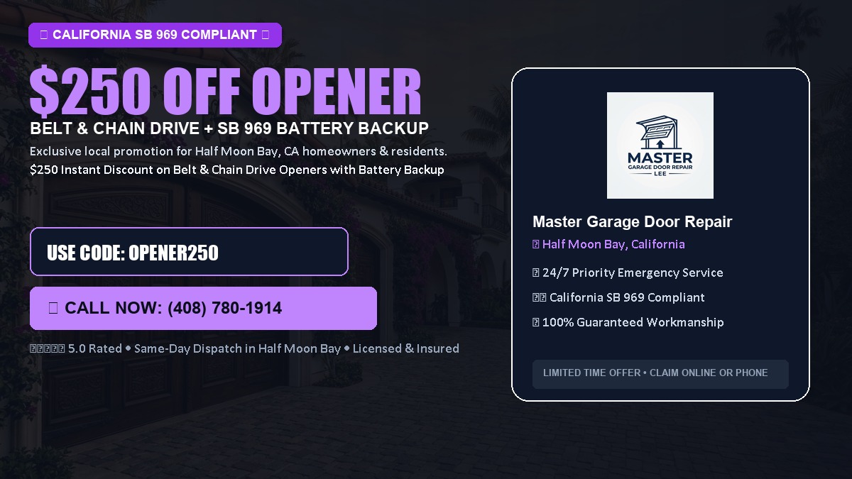 $250 OFF Smart Garage Door Opener Installation (Belt & Chain Drive with California SB 969 Battery Backup) in Half Moon Bay, CA