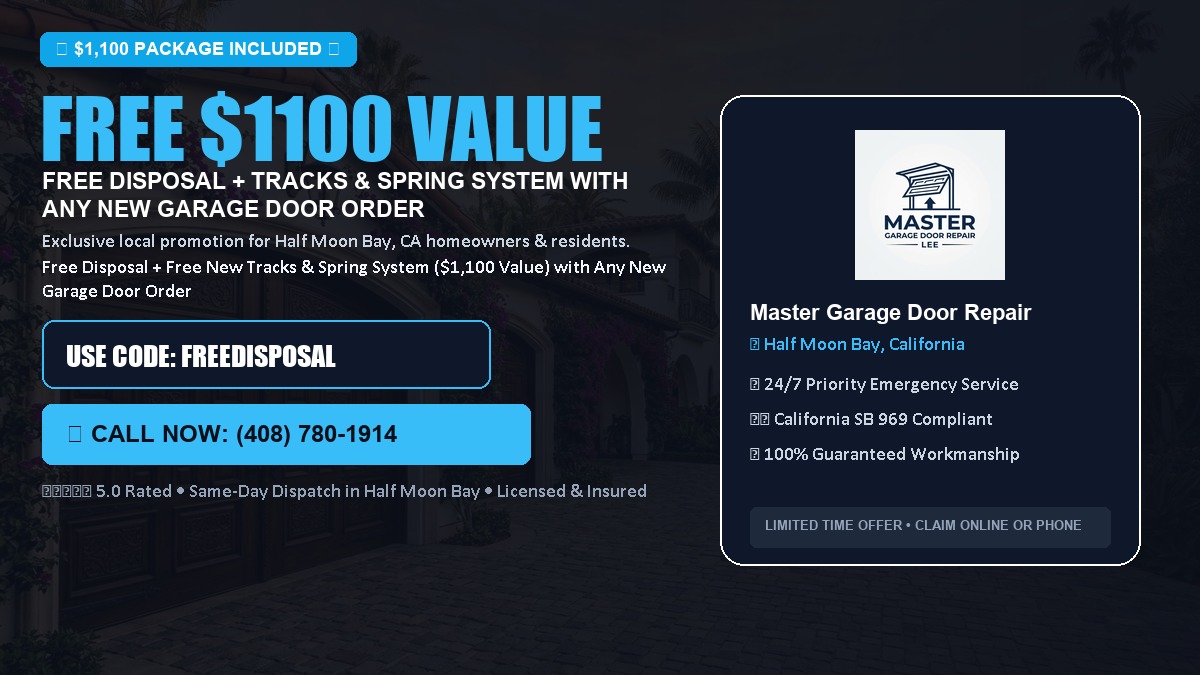 Free Disposal + Free New Tracks & Spring System with Any New Garage Door Order ($1100 Value) in Half Moon Bay, CA